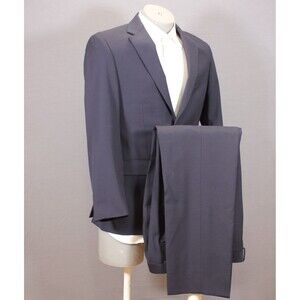 Pronto Uomo 2 Piece Suit Mens Solid Blue Wool 2 Btn 38R Flat Front 32" Waist